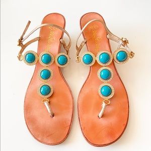 LILLY PULITZER PALM BEACH JUBILEE TURQUOISE WEDGE SANDALS